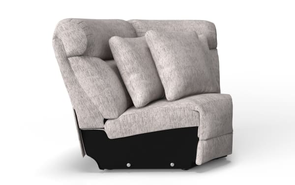 Everest Light Gray Wedge sectional sofa corner piece in soft polyester fabric with Bob-O-Pedic Memory Foam, transitional style, includes two matching accent pillows.