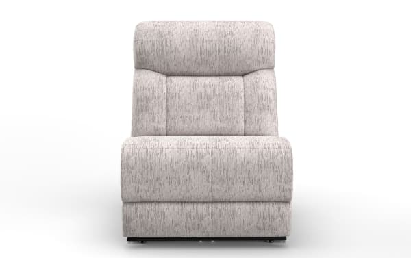 Modern armless gray fabric lounge chair with textured upholstery, cushioned backrest, and minimalist design for living room seating.