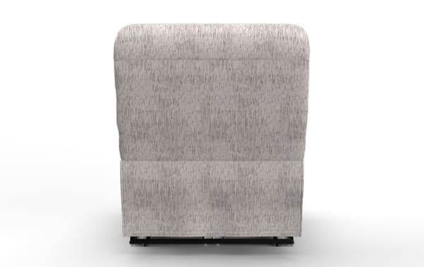 Upholstered recliner chair back view in light gray fabric with subtle textured pattern and cushioned design, suitable for living room seating.
