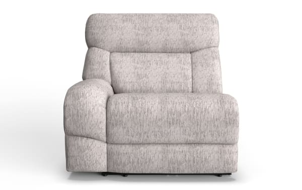 Everest Light Gray Left Arm Facing Power Recliner with Power Headrest in soft polyester fabric, transitional style, featuring plush cushioning and USB charging ports.
