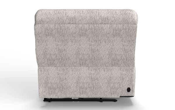 Light gray Everest transitional fabric power recliner with left arm facing, power headrest, and USB charging port in soft polyester upholstery.