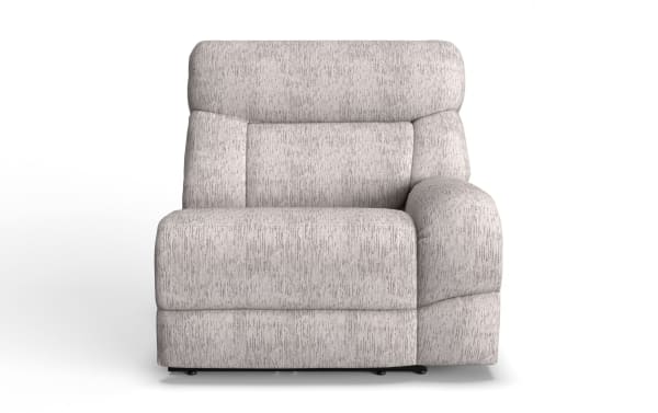Everest Light Gray Right Arm Facing Power Recliner with Power Headrest in soft polyester fabric, transitional style, featuring plush cushioning and USB ports.
