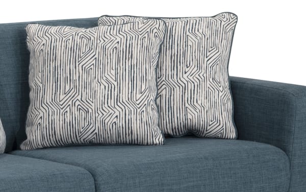 Teal Bettie Teal 65'' Loveseat with mid-century modern design, polyester fabric, tufted seat back, track arms, and patterned accent pillows.