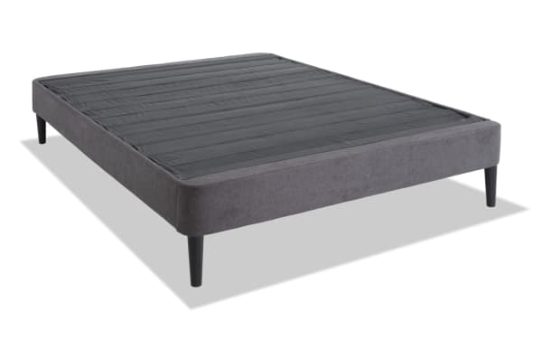Universal Full Platform Base in dark gray upholstered fabric with sturdy wooden legs, designed for stable mattress support and easy assembly.