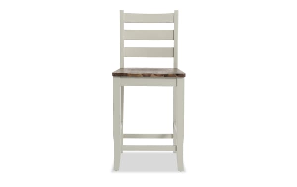 Sawyer Gray & Natural Ladder Back Counter Height Stool with MDF seat, transitional style, two-tone gray and natural wood finish, classic ladderback design.