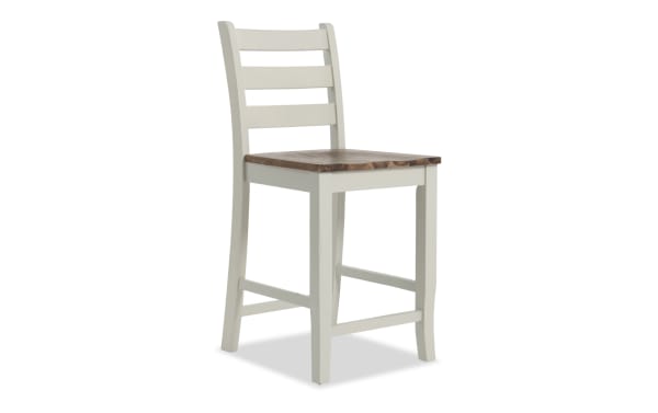 Sawyer Gray & Natural Ladder Back Counter Height Stool with MDF construction, two-tone gray and natural wood finish, and classic transitional ladderback design.