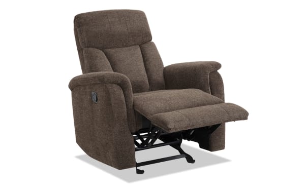 Brady Brown Manual Gliding Recliner in brown polyester fabric with plush cushioning, transitional style, and memory foam for ultimate comfort.