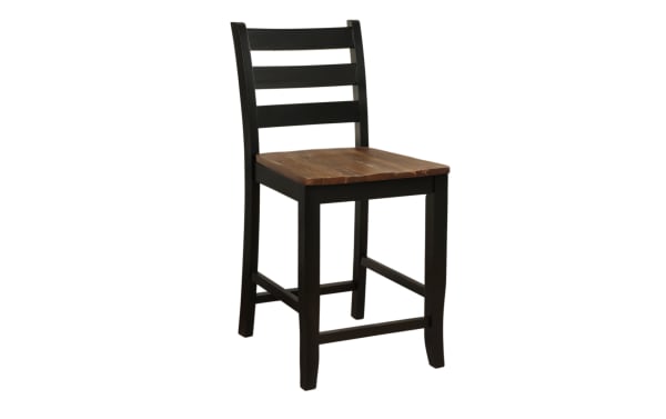 Sawyer Black & Natural Ladder Back Counter Height Stool with MDF wood, transitional style, black frame, and natural wood seat for kitchen counters.