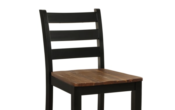 Sawyer Black & Natural Ladder Back Counter Height Stool with MDF wood seat, black ladderback frame, and transitional two-tone finish.