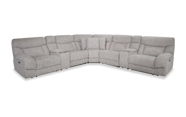 Everest Light Gray 136'' Power Reclining 7 Piece Sectional with Power Headrest