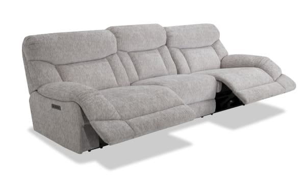 Everest Light Gray 116'' Power Reclining Sofa with Armless Chair, contemporary polyester fabric upholstery, dual power recline and headrest, USB charging ports, memory foam cushioning.