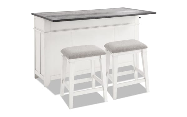 Montana 3 Piece White & Espresso Upholstered Kitchen Island Set
