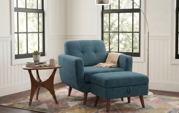Bettie Teal Chair & Storage Ottoman