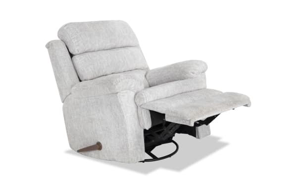 Bob-O-Pedic® Parchment Swivel Manual Gliding Recliner in soft white polyester fabric with plush memory foam cushioning and traditional style.