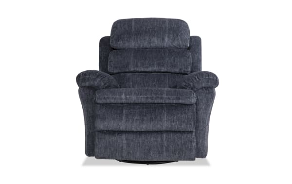 Traditional Bob-O-Pedic® Charcoal Swivel Manual Gliding Recliner in soft gray polyester fabric with plush cushioning and memory foam for ultimate comfort