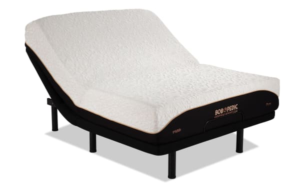 Power Bob Elite Base with Copper Sport Gel 11.5'' Queen Dual Mattress featuring white textured cover, black base, and copper-accented branding. Adjustable bed base with plush and firm sides, part of Bob-O-Pedic Copper Sport collection, designed for temperature regulation and pressure relief with copper-infused gel memory foam layers.