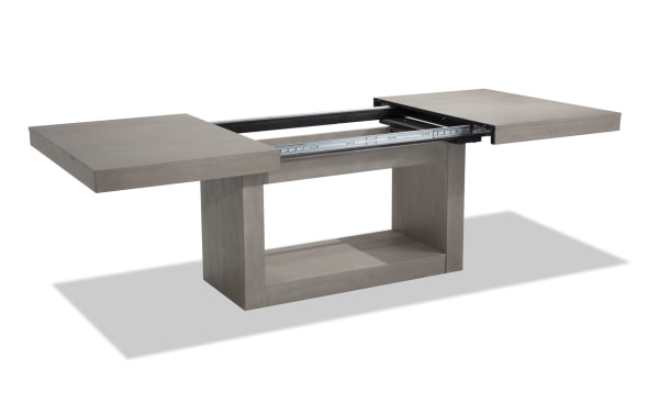 Cosmopolitan Gray Extendable Dining Table with Acacia veneer and MDF, contemporary style, featuring two removable 20" leaves extending from 60" to 100".