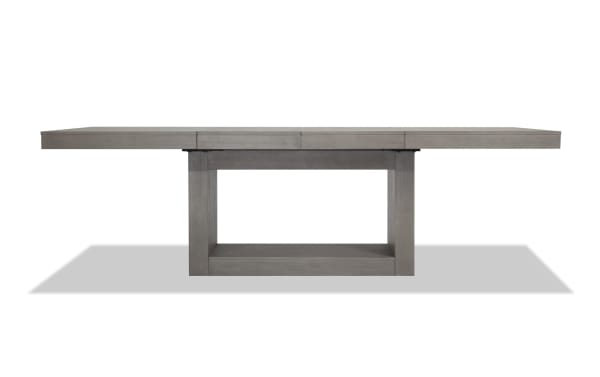 Cosmopolitan Gray Extendable Dining Table with Acacia veneer and MDF, contemporary style, featuring two removable 20" leaves extending from 60" to 100".