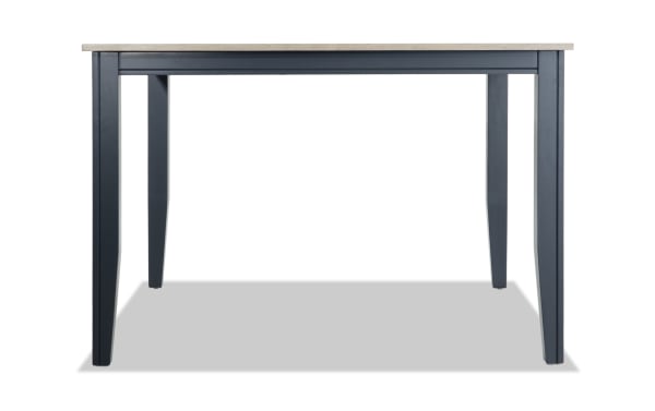 Blake Graphite & Gray extendable counter height square dining table with graphite legs and gray wood top, cottage style, MDF and hardwood veneers.