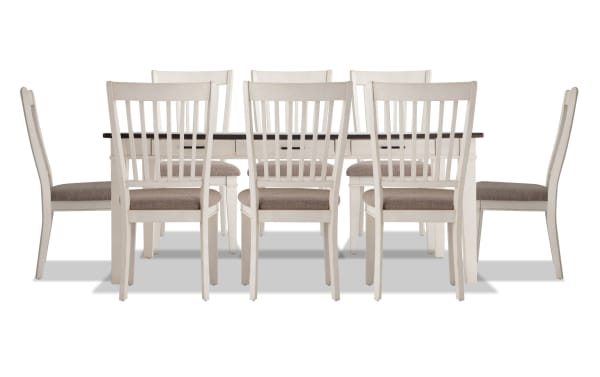 Montana 9 Piece White & Beige Upholstered Dining Set
