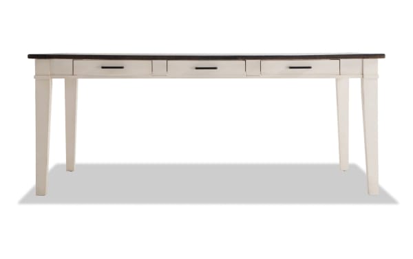 Rustic Montana 9 Piece Dining Table with beige rubberwood base, distressed oak veneer top, and three storage drawers, part of Montana Dining set