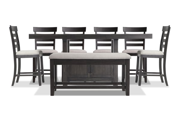 Sonoma 8 Piece Espresso & Beige Upholstered Extendable Counter Height Dining Set with Storage Bench