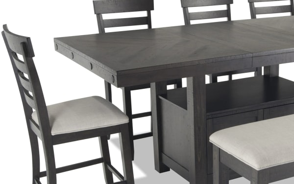 Sonoma 8 Piece Espresso & Beige Upholstered Extendable Counter Height Dining Set with Storage Bench