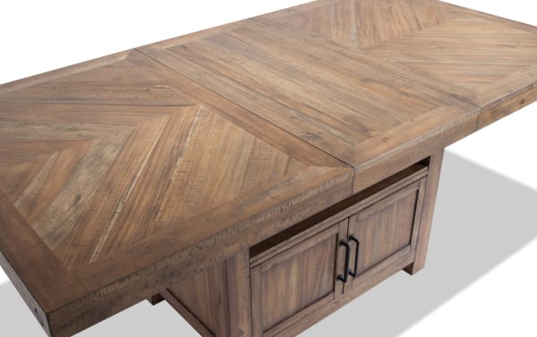 Rustic Sonoma 8 Piece Natural & Beige Extendable Acacia Wood Counter Height Dining Table with Storage Cabinet, transitional style