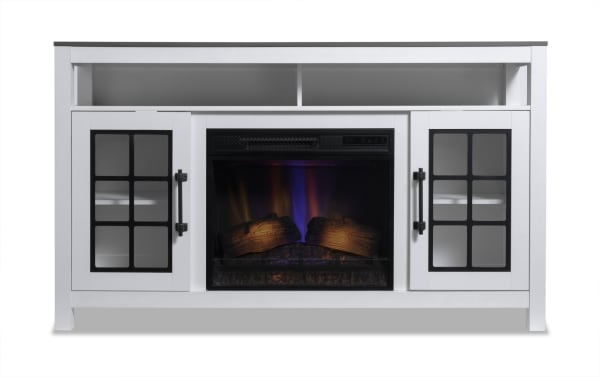 Modern Farmhouse 59.5'' White & Gray Fully Assembled Electric Fireplace and TV Stand