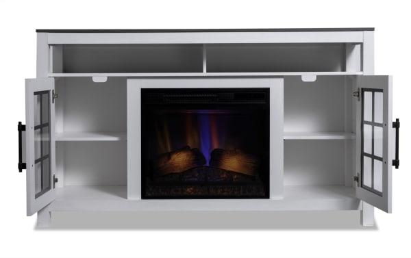 Modern Farmhouse 59.5'' White & Gray Fully Assembled Electric Fireplace and TV Stand