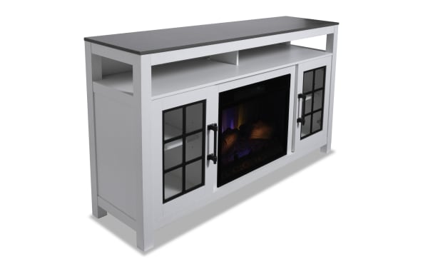 Modern Farmhouse 59.5'' White & Gray Fully Assembled Electric Fireplace and TV Stand