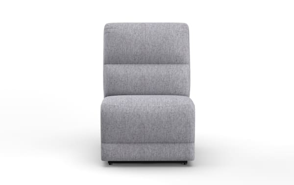 Renegade Gray Armless Chair in gray polyester fabric with transitional style, featuring a cushioned back and seat for casual comfort and relaxation.