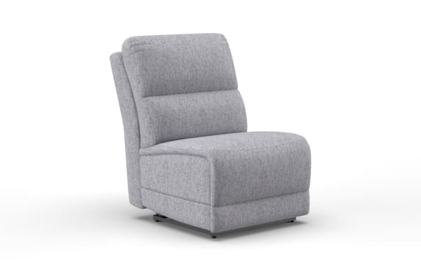 Renegade Gray Armless Chair in gray polyester fabric with transitional style, featuring cushioned back and seat for casual lounging comfort.