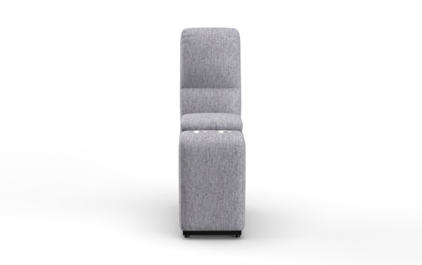 Renegade Gray Console in gray polyester fabric with a tall backrest, built-in USB ports, and storage, from the transitional Renegade collection.