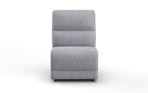 Renegade Gray Armless Power Recliner in gray polyester fabric with a transitional style, featuring a cushioned back and seat for comfortable lounging.