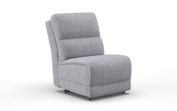 Renegade Gray Armless Power Recliner in gray polyester fabric with a transitional style, featuring plush cushioned back and seat, power recline function.