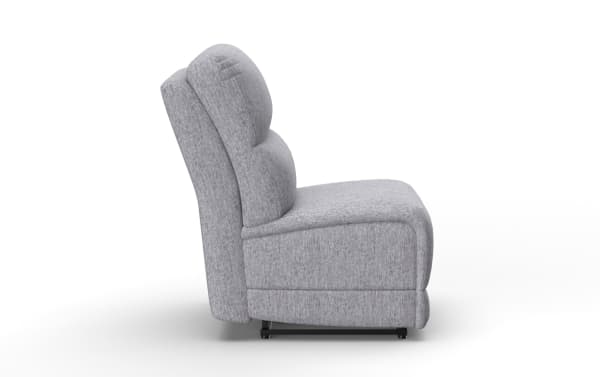 Renegade Gray Armless Power Recliner in gray polyester fabric, transitional style with plush cushioning and power recline technology.