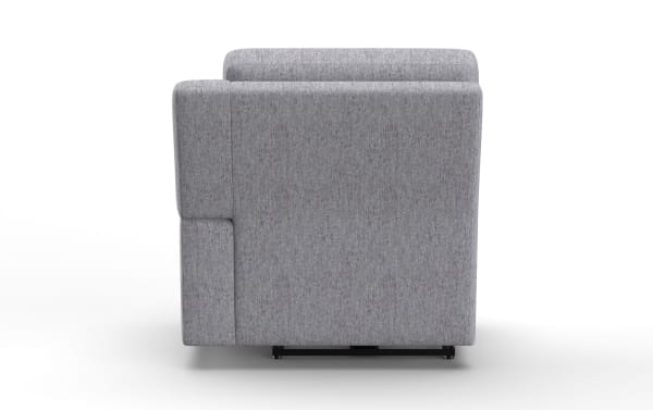 Renegade Gray right arm facing power recliner in transitional style with gray polyester fabric upholstery, featuring plush cushioning and built-in USB port.