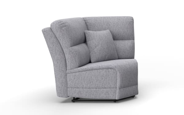 Renegade Gray Wedge sectional corner piece in transitional style, gray polyester fabric upholstery with plush cushioning and accent pillow.