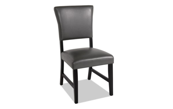 Transitional Elm Dining Chair in gray faux leather upholstery with padded panel back, foam-filled seat, and espresso MDF legs for dining room seating.