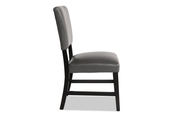 Elm Espresso & Gray Faux Leather Panel Back Upholstered Dining Chair with foam-filled gray faux leather seat and back, espresso MDF frame, transitional style.