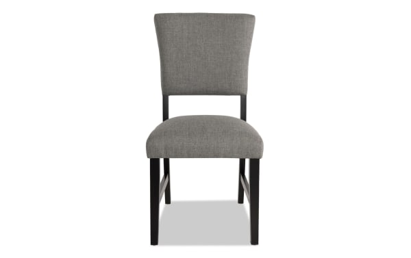 Transitional Elm Dining Chair with light gray polyester fabric upholstery, espresso MDF frame, and panel back design for stylish dining seating.