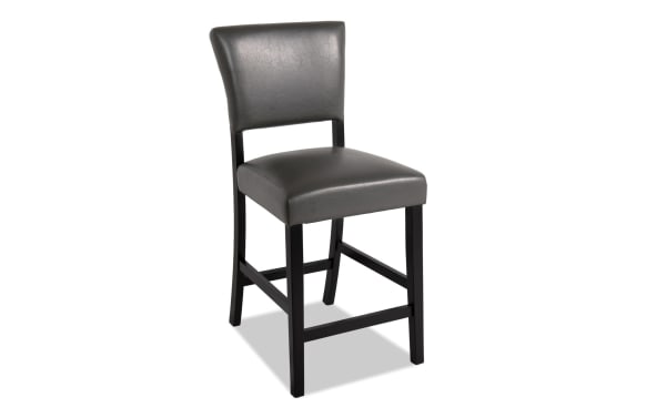Transitional Elm Espresso & Gray faux leather counter height stool with foam-padded seat, engineered wood legs, and neutral gray upholstery.