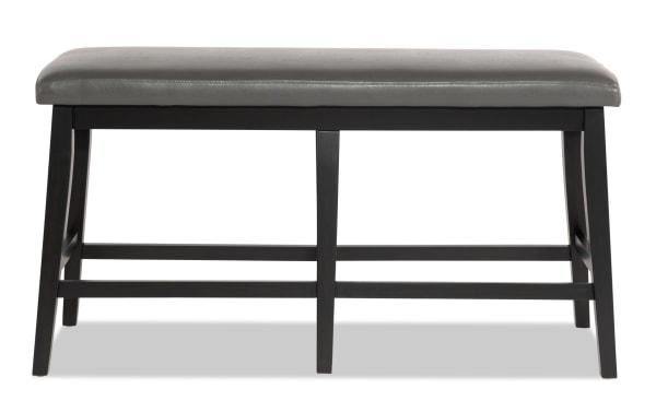 Elm Espresso & Gray Faux Leather Counter Height Dining Bench with foam-padded gray upholstery, espresso MDF legs, transitional style, Elm Dining collection