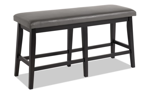 Elm Espresso & Gray Faux Leather Counter Height Dining Bench with foam-filled gray upholstery, sturdy espresso MDF legs, transitional style from Elm Dining collection