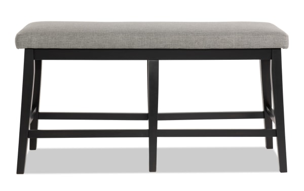 Elm Espresso & Light Gray Upholstered Counter Height Dining Bench with foam-filled polyester fabric seat, MDF frame, and transitional style.