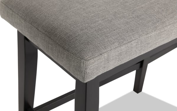 Elm Espresso & Light Gray Upholstered Counter Height Dining Bench with polyester fabric seat, MDF frame, and transitional style legs in gray finish