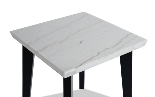 Contemporary Elm Espresso & Marble End Table with white real marble top featuring natural veining and sleek espresso MDF legs from Elm Occasional collection.