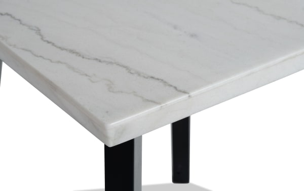 Contemporary Elm Espresso & Marble End Table with white marble top featuring natural veining and sleek black MDF legs from Elm Occasional collection.
