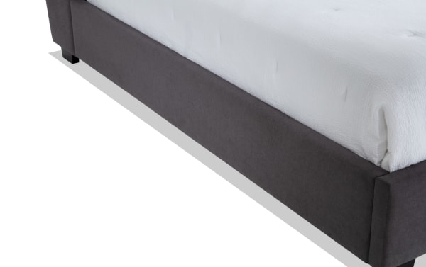 Dream King Gray Upholstered Panel Bed with gray polyester fabric, transitional style, and low-profile base for modern bedroom décor.